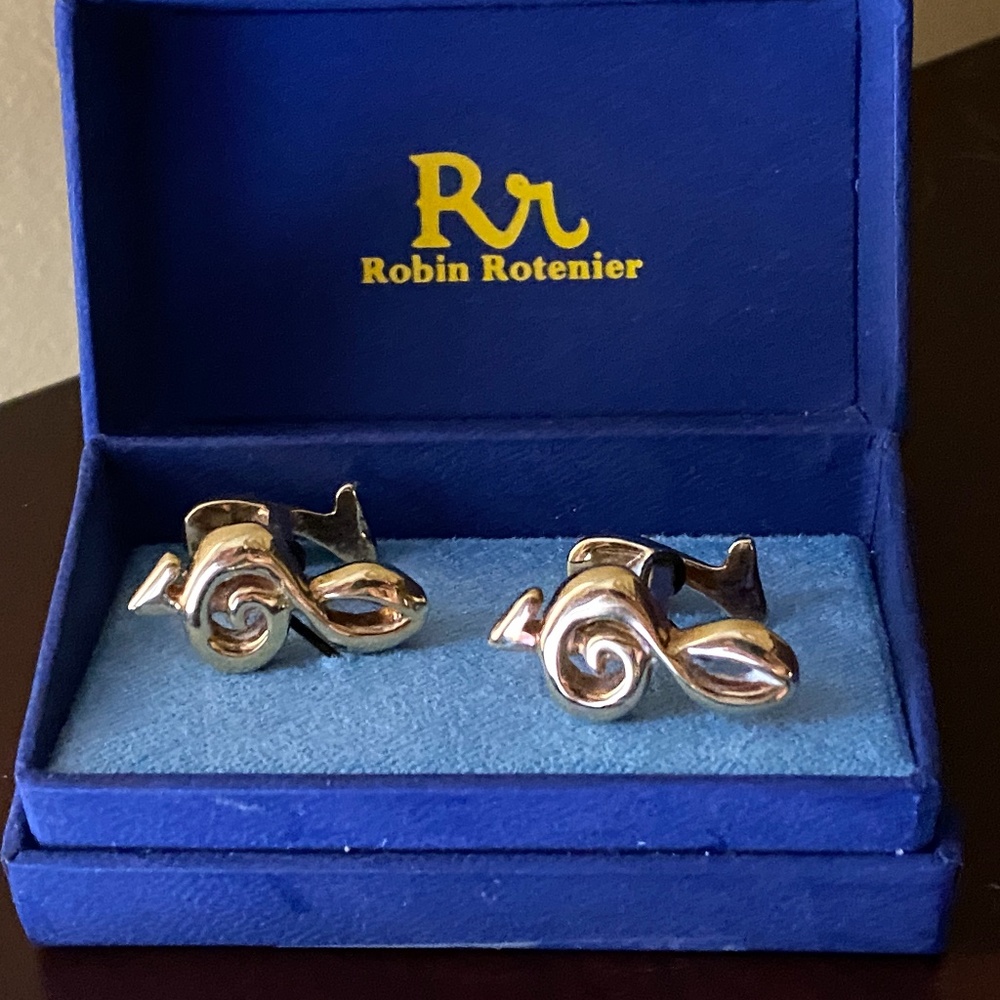 Vintage Robin Rotenier vermeil treble clef cufflinks Gold Plated / Sterling Silv